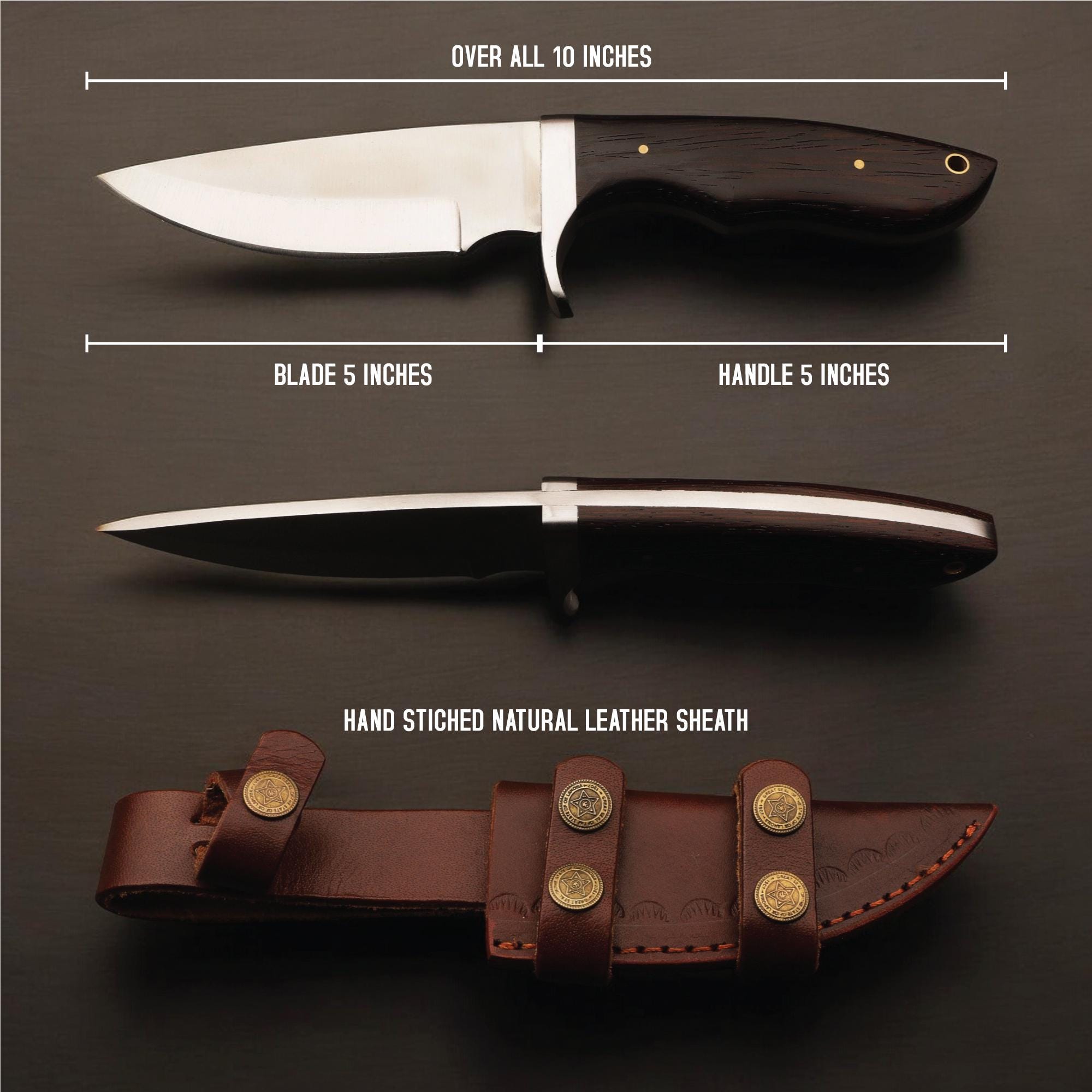 Handmade Hunting Knife 10"  Wenge Wood Handle Skinner EDC Chef GiftOutdoor Cutlery Camping Kitchen Knives Bushcraft Fishing Craft Cookware