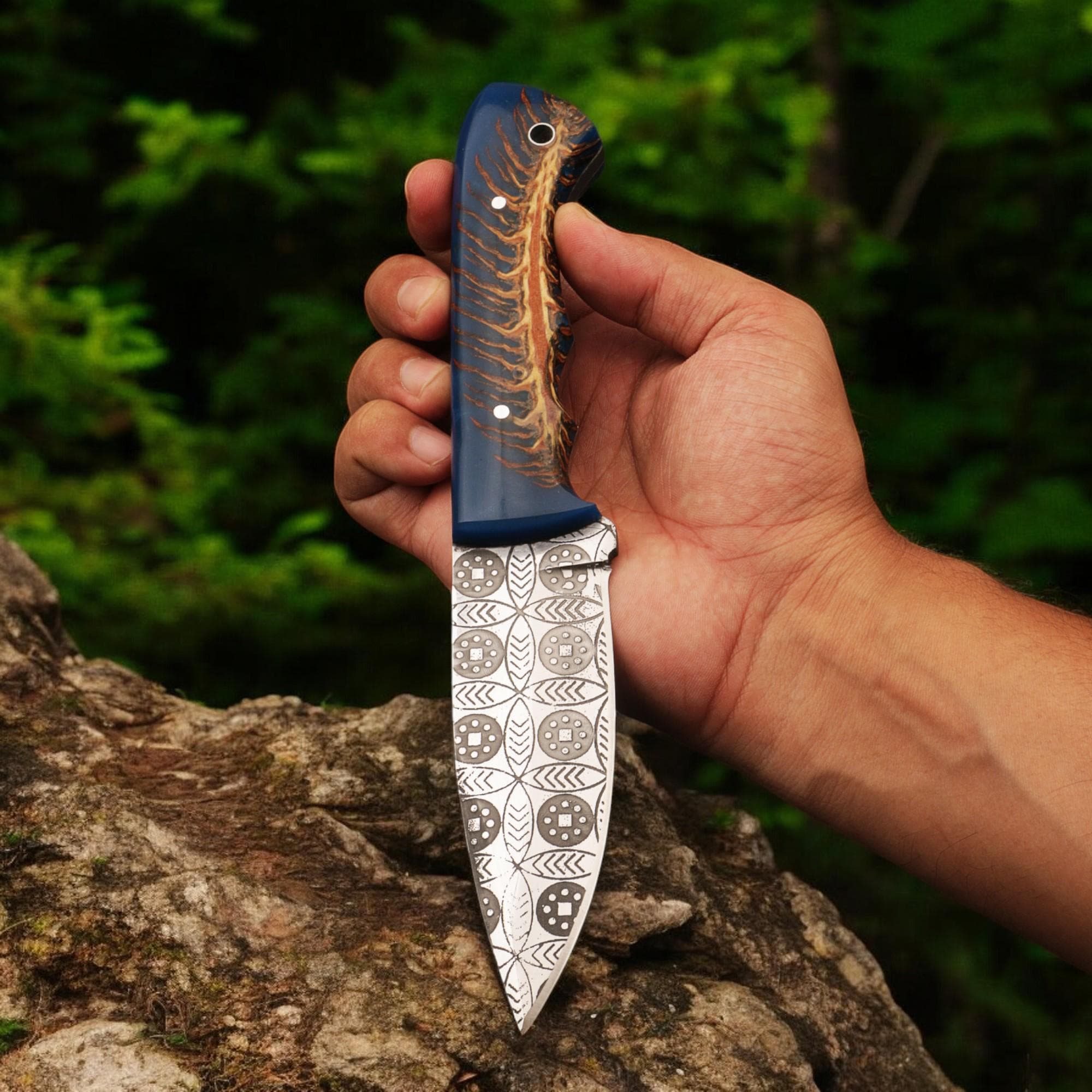 Handmade Damascus Hunting Knife 9" Resin Handle Full Tang Outdoor Camping Survival Bushcraft Fishing Blade Kitchen Cutlery Gift Craft Knives