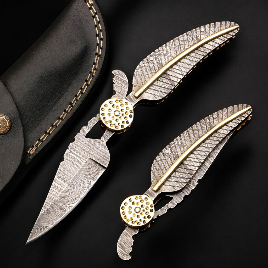 HandCraft Damascus Steel Folding 9" Pocket Knife Damascus Handle Brass Bolster Ultra Sharp Edge EDC Hunting Bushcraft Knives Camping Outdoor