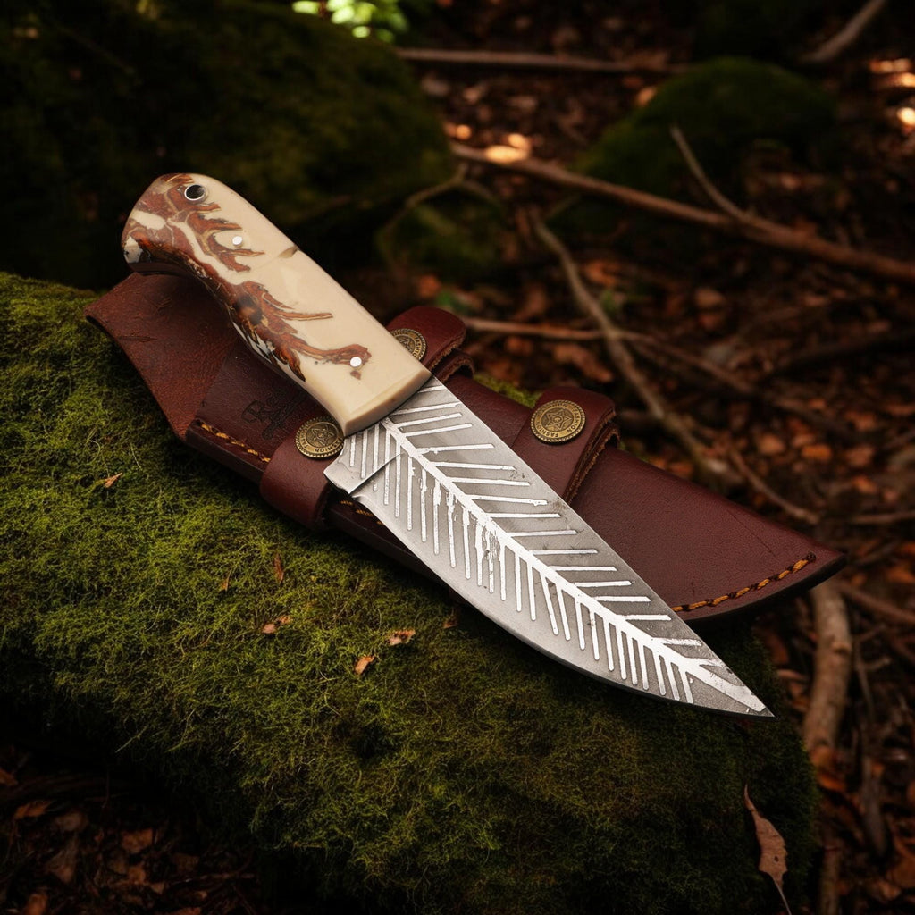 9.5" HandForged Stainless Steel Hunting Knife with Resin Handle and Silver Pins Bushcraft Outdoor Camping Fishing Knives Kitchen Cutlery EDC