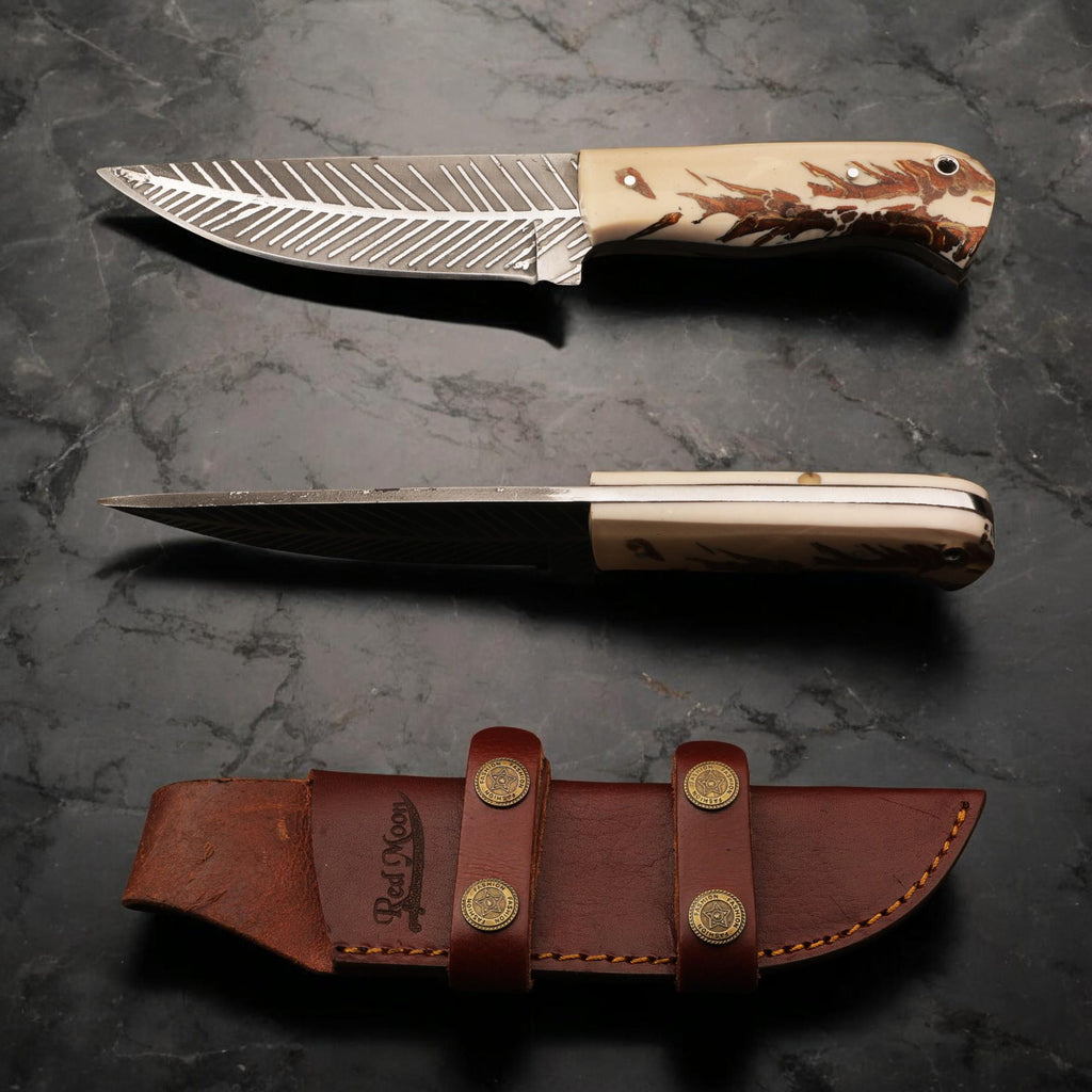 9.5" HandForged Stainless Steel Hunting Knife with Resin Handle and Silver Pins Bushcraft Outdoor Camping Fishing Knives Kitchen Cutlery EDC