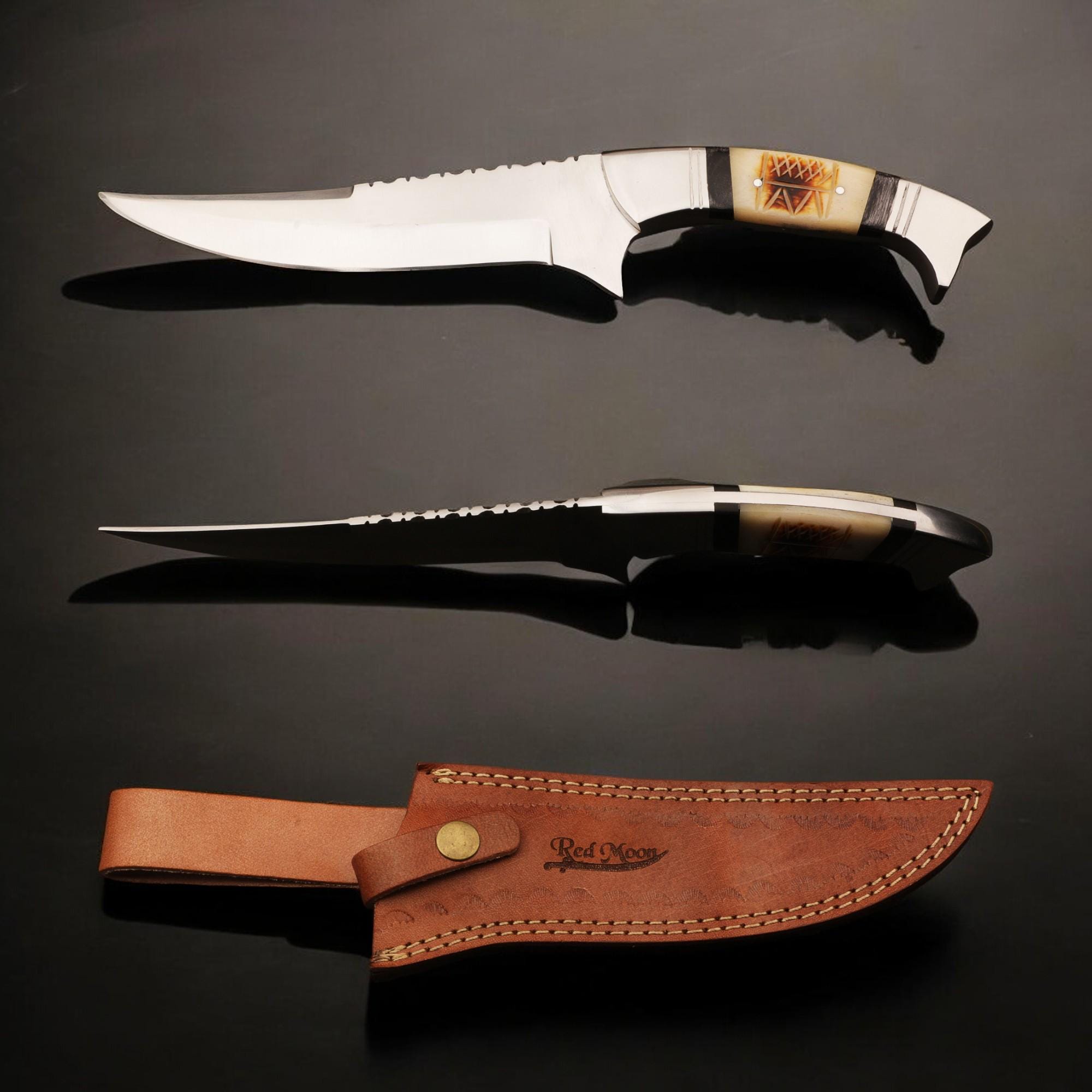 Handmade 12" Stainless Steel Hunting Knife Camel Bone Handle SS Pins Bolster Bushcraft Outdoor Knife Gift Kitchen Cutlery Craft Chef Knives