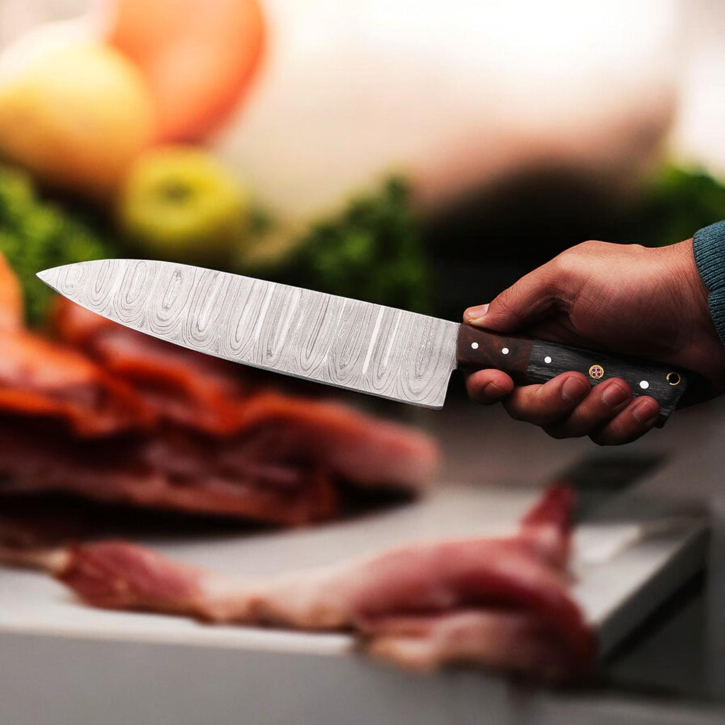 5Pcs HandForged Damascus Chef Knife Set Rosewood Pakka Wood Handle Kitchen Knives Butcher Cutlery Outdoor Camping Gift Hunting Cookware EDC