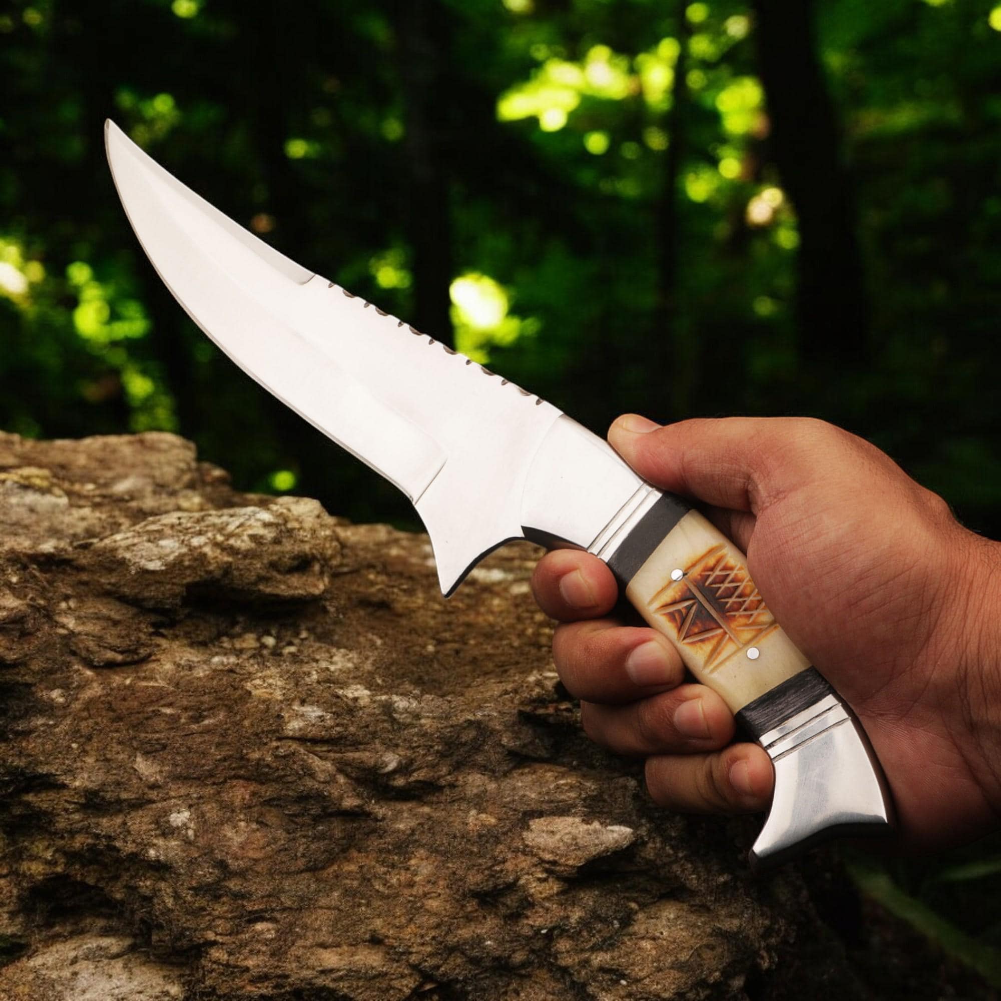 Handmade 12" Stainless Steel Hunting Knife Camel Bone Handle SS Pins Bolster Bushcraft Outdoor Knife Gift Kitchen Cutlery Craft Chef Knives